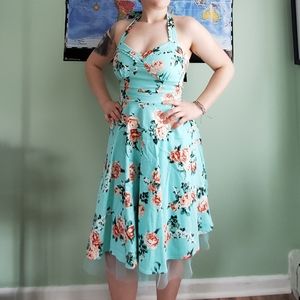 VINTAGE 50s style flower dress with tulle underlay